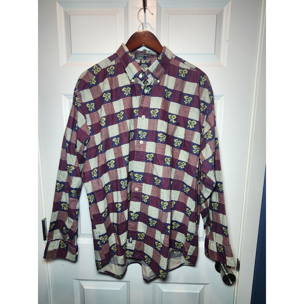 Vintage 90s Dockers Levis Button Down Shirt Mens Large Patchwork Floral USA Made